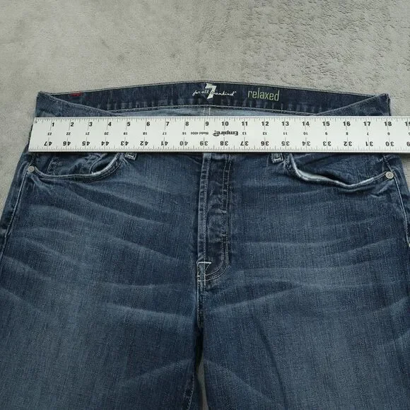 7 For All Mankind Jeans Mens 36x33 Blue Relaxed Fit Straight Medium Stone Wash - Picture 14 of 16